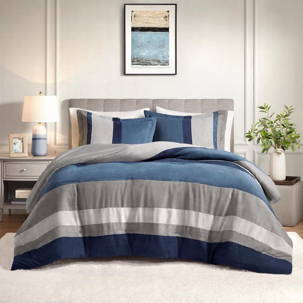 NWT Comfort Spaces 3-Piece Luxe Microsuede Comforter Set Blue Multi Full / Queen - Picture 1 of 8